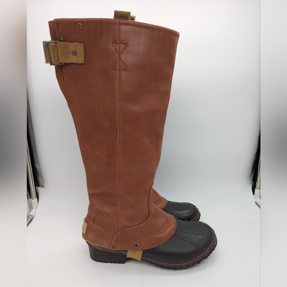 Vintage Sorel Slimpack Riding Boots Size 7 EU 38 Rare Cinnamon Spot On Front - Picture 4 of 12